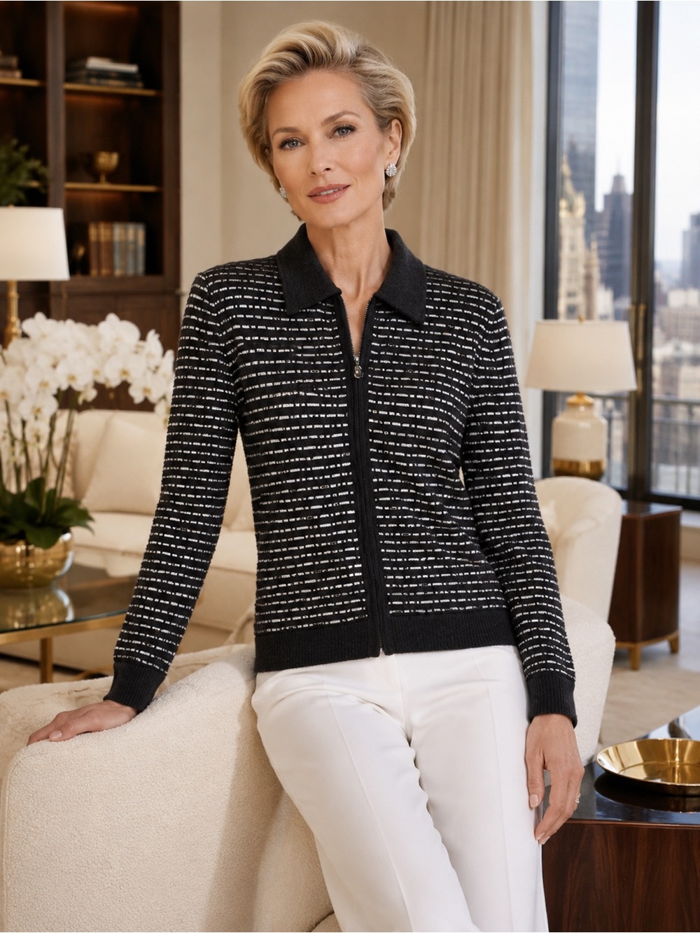 St. John Sport Gray Embellished Striped Evening Jacket – Size Small